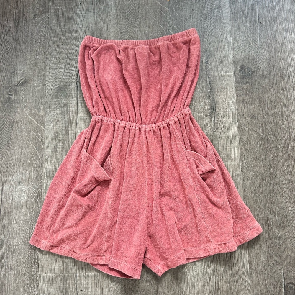 Suzie Kondi Desert Rose Strapless Terrycloth Playsuit / Romper with Pockets